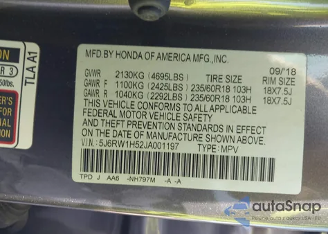 2018 Honda Cr-V Ex из США, поврежденный, VIN 5J6RW1H52JA001197